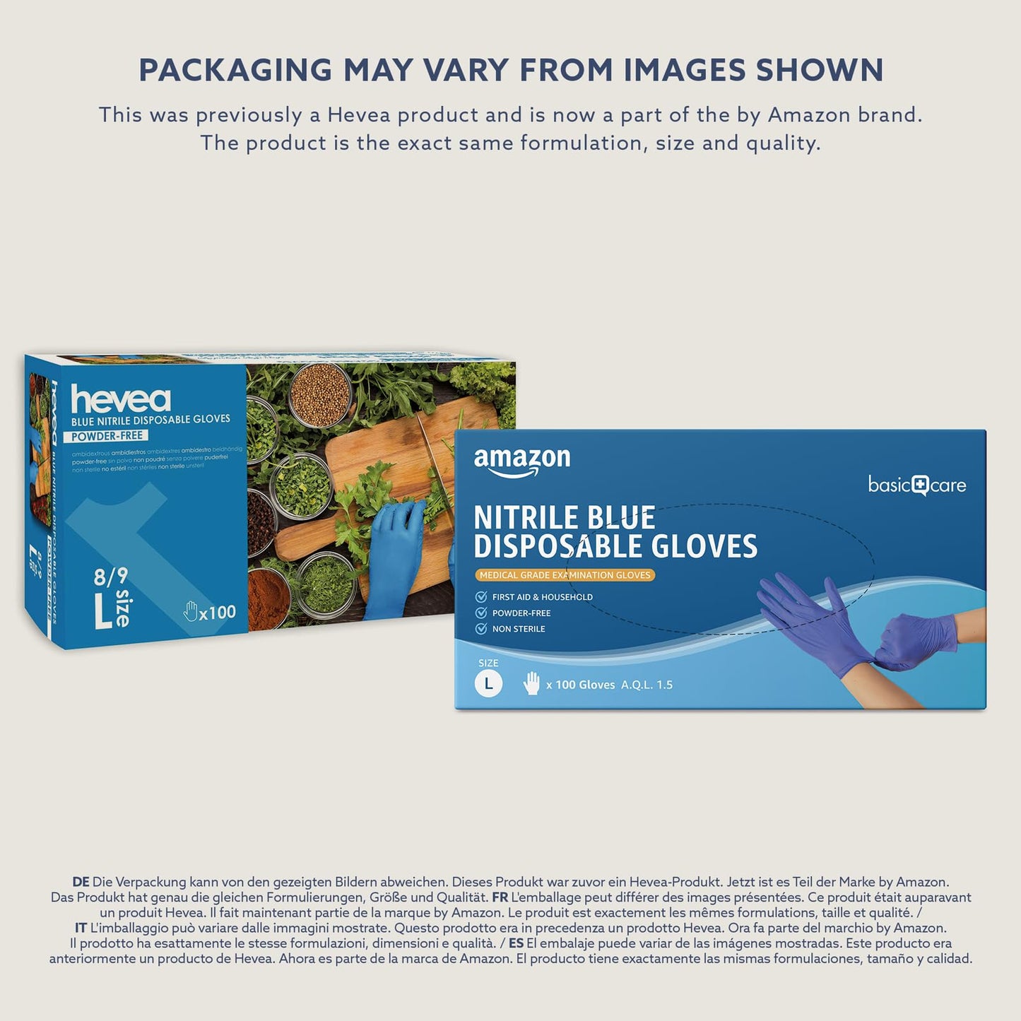 Hevea Disposable Blue Nitrile Gloves, 1 X 100, Size L (Pack of 2)