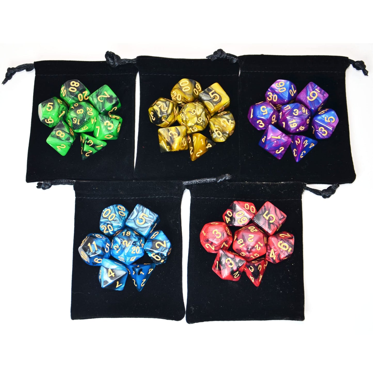 SmartDealsPro 5 x 7-Die Double-Colors Polyhedral Dice Sets with Pouches for D&D DND RPG MTG Dungeon and Dragons Table Board Roll Playing Games D4 D6 D8 D10 D% D12 D20