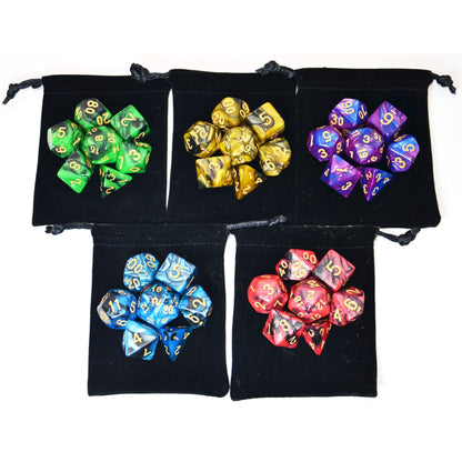 SmartDealsPro 5 x 7-Die Double-Colors Polyhedral Dice Sets with Pouches for D&D DND RPG MTG Dungeon and Dragons Table Board Roll Playing Games D4 D6 D8 D10 D% D12 D20
