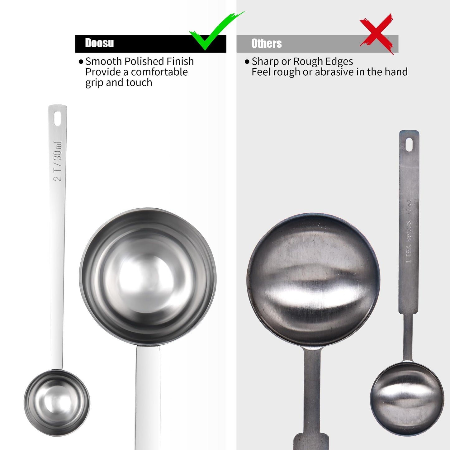 18/8 Stainless Steel Coffee Scoop, Doosu Food-Grade Metal Measuring Spoon with 6.9in Long Handle, Tablespoon Scooper for Coffee Beans, Ground Coffee, Espresso, Protein Powders, Tea, Sugar (2 Tbsp)
