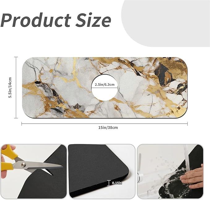 Kitchen Sink Splash Guard，Abstract marble gold Faucet Mat Sink Gadgets-Super