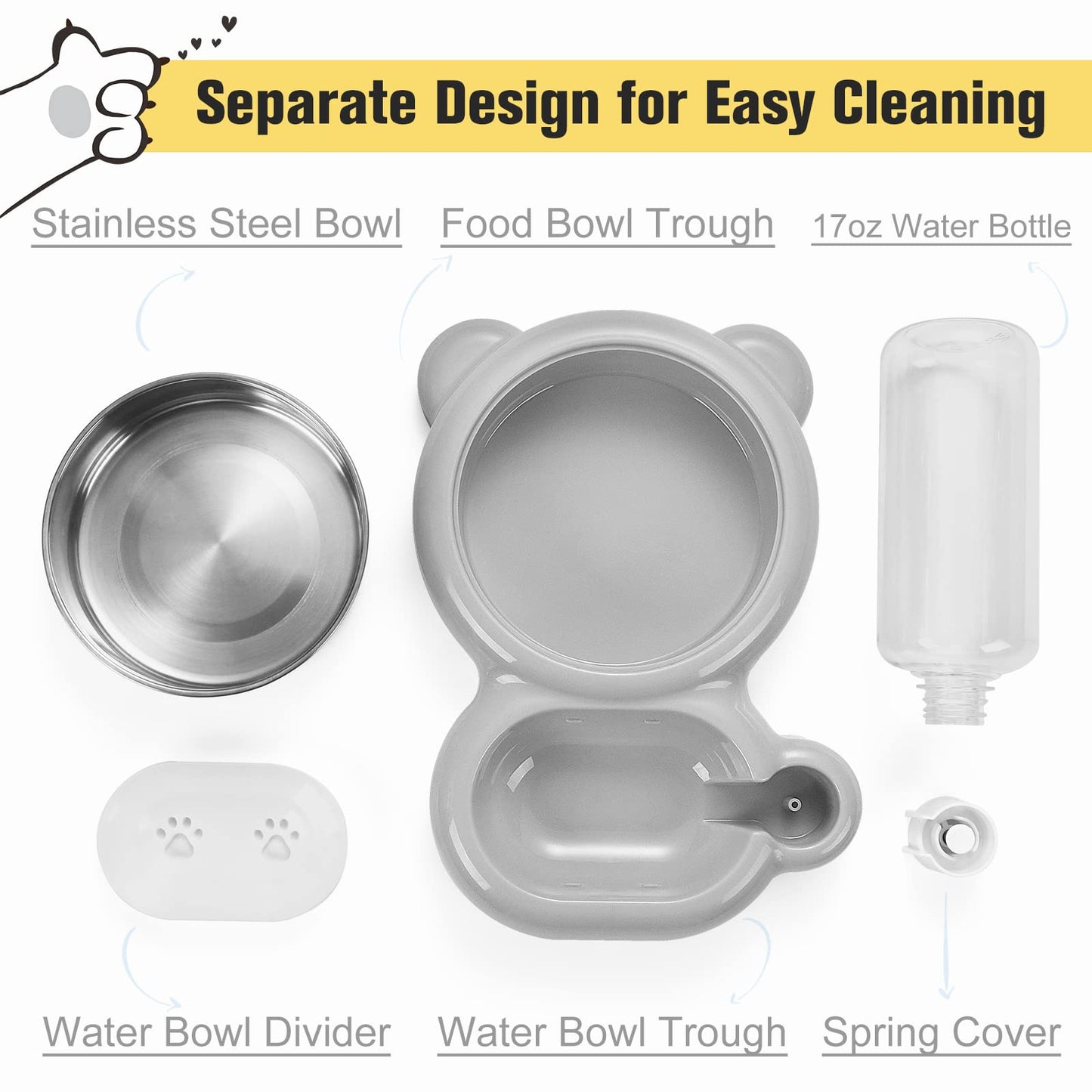 Dog Bowls, Cat Food and Water Bowl Set with Water Dispenser and Stainless Steel Bowl for Cats and Small Dogs