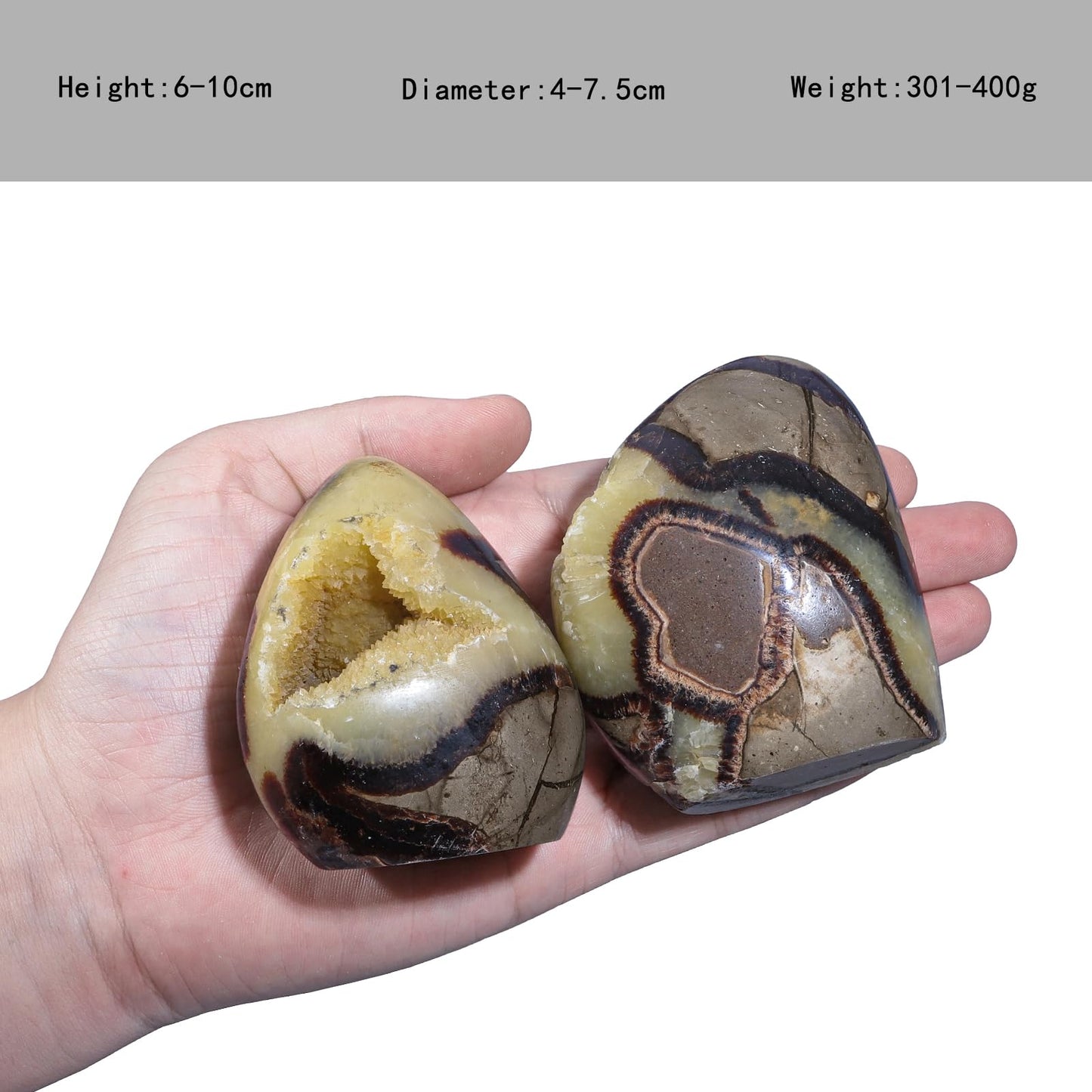 SUNYIK 300-400g Natural Septarian Dragon Geode Tower, Self-Standing Crystal Cluster for Home Office Decor, Healing Stone Mineral Specimen for Reiki Meditation