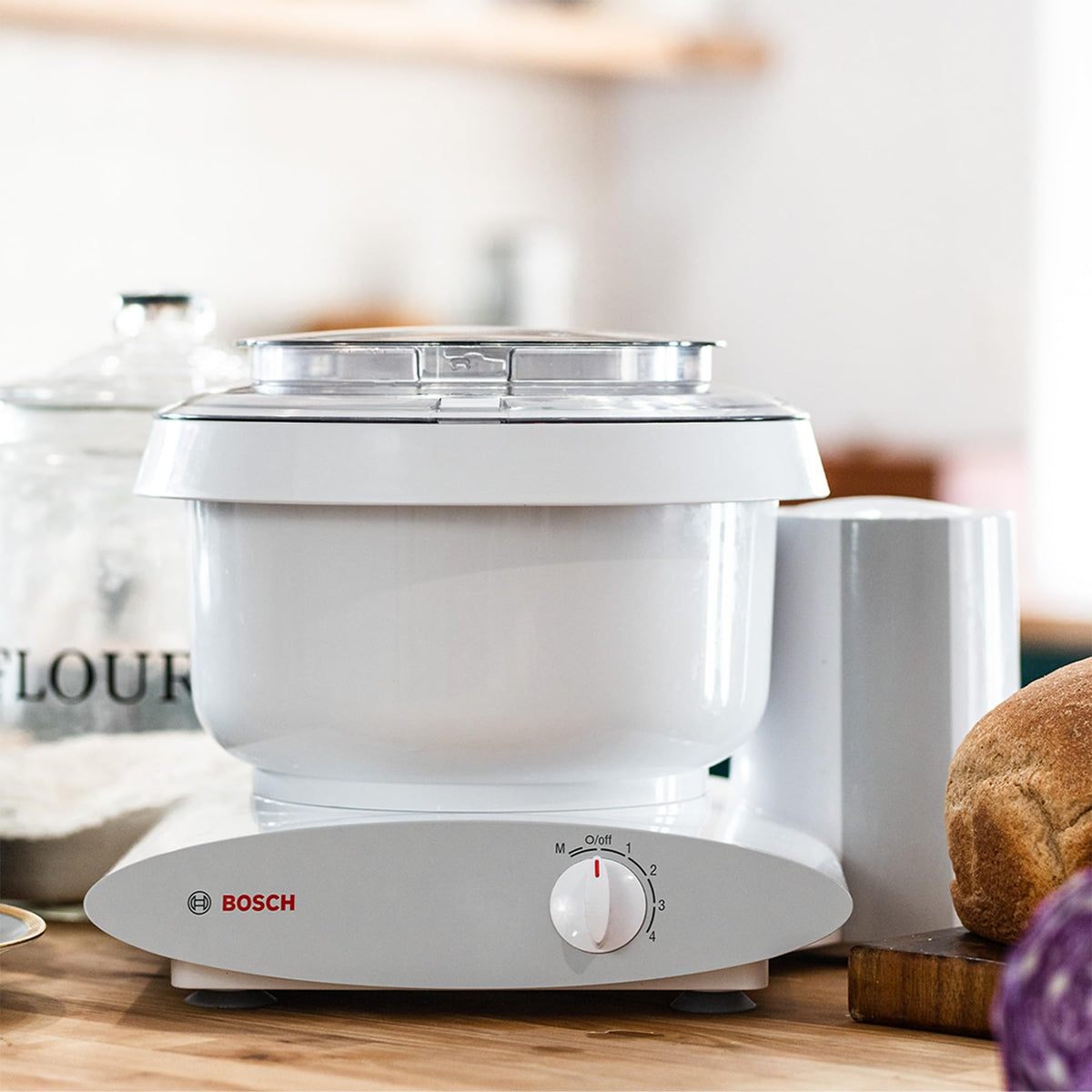 Bosch Universal Plus Stand Mixer 500 Watt, 6.5 Quarts with Wire Whips, Dough Hook & NutriMill Dough Hook Extender Bundle