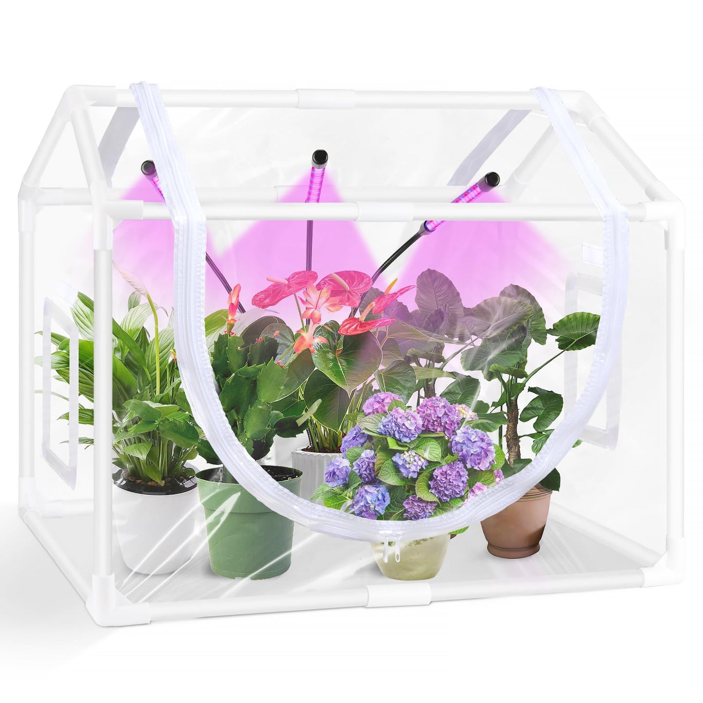 Vercome Indoor Mini Greenhouse with Grow Light, Tabletop Small Greenhouse for Beginners, All-in-One Tiny Plant Nursery Kit with Adjustable LED Light & Timer, Smart Grow Tent for Herbs, Gardening Gift