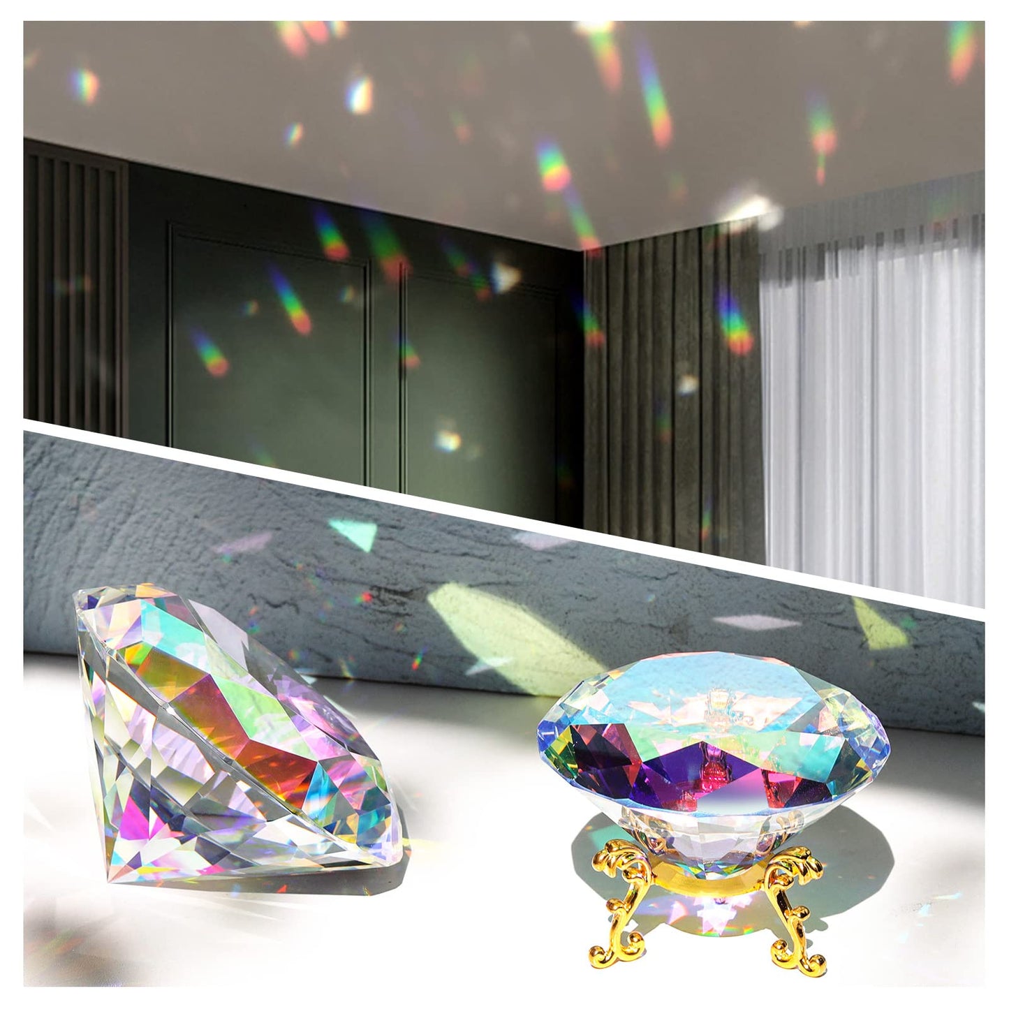SWTHONY Bundle of 80mm and 90mm Crystal Diamond Paperweight Gems Home Decor