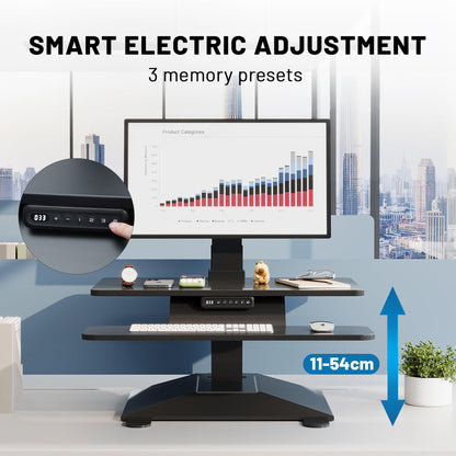 Electric Standing Desk Converter 28" Wide, Height Adjustable Desk Riser, Computer Workstation, Sit-Stand Convertor for Home, Office, School (Black, 1 Arm Included)