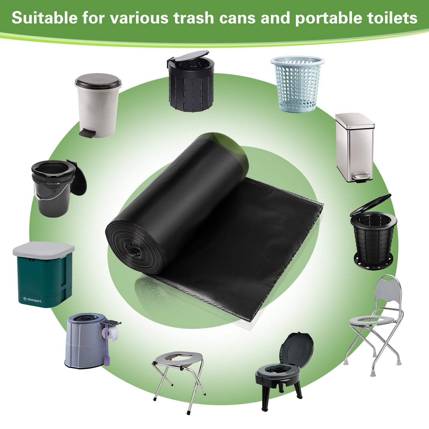 100 Portable Toilet Bags, Camping Toilet Bags, Biodegradable Toilet Bags with Drawstring & Lemon Scent, Compostable Bags for 5-8 Gallon Bucket Toilet Seat for Outdoor Camping Car Travel