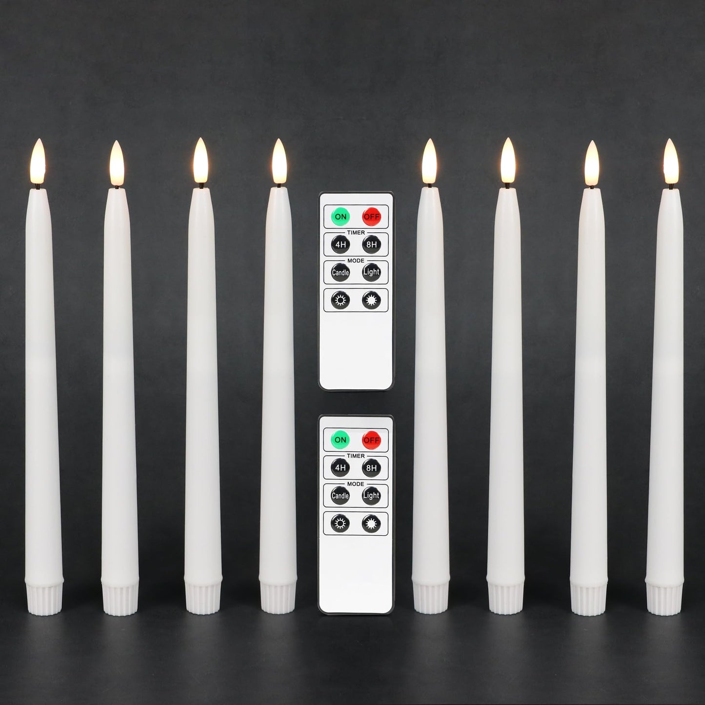 Fanna Flameless Taper Candles with Timer, Battery Operated Led Candle Sticks Real Wax Finished, 2 Remotes and Batteries Included - H 11" Set of 8 (White)