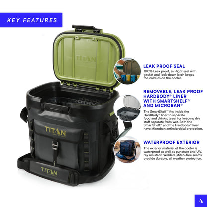 Titan by Arctic Zone Deep Freeze Cooler - 36 Can Zipperless Welded Cooler with Deep Freeze Insulation, Microban, and Hardbody Liner with SmartShelf - Tactical Forest Green