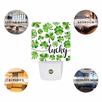 Green Lucky Clover Leaves Plug-in LED Night Lights St. Patrick's Day Shamrocks Auto Dusk-to-Dawn Sensor for Bedroom, Bathroom, Kitchen, Nursery, Hallway, Stairs, Wall Home Decor