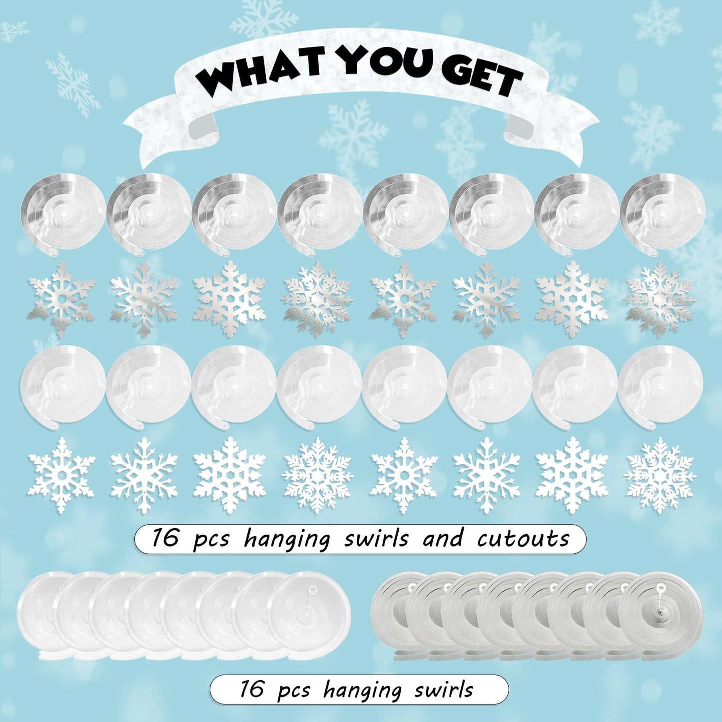 32 Pcs Snowflake Hanging Swirls Party Decoration - Christmas Winter Wonderland Ceiling Decor White Silver Snowflake Ornaments Garland for Winter Holiday Party Decorative Frozen Theme Party Supplies