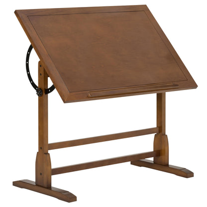Studio Designs Vintage Drafting Table - Antique Design Solid Wood Drafting Table with Built-In Pencil Groove and Pencil Ledge - Angle Adjustable Work Surface