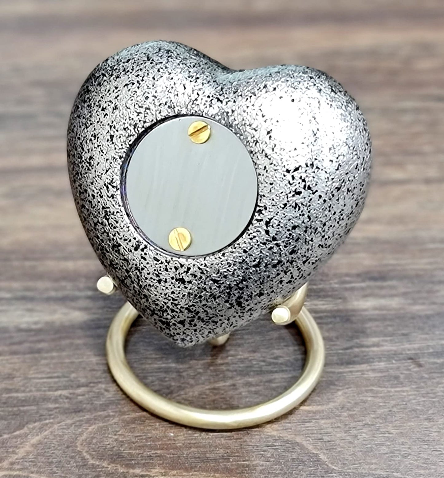 eSplanade Brass Mini Cremation Urn Heart-Shaped Keepsake Memorial Jar Pot Container | Small Urn for Funeral Ashes Burial | Textured Metal Keepsake with Stand | Silver - 2.75" Inches
