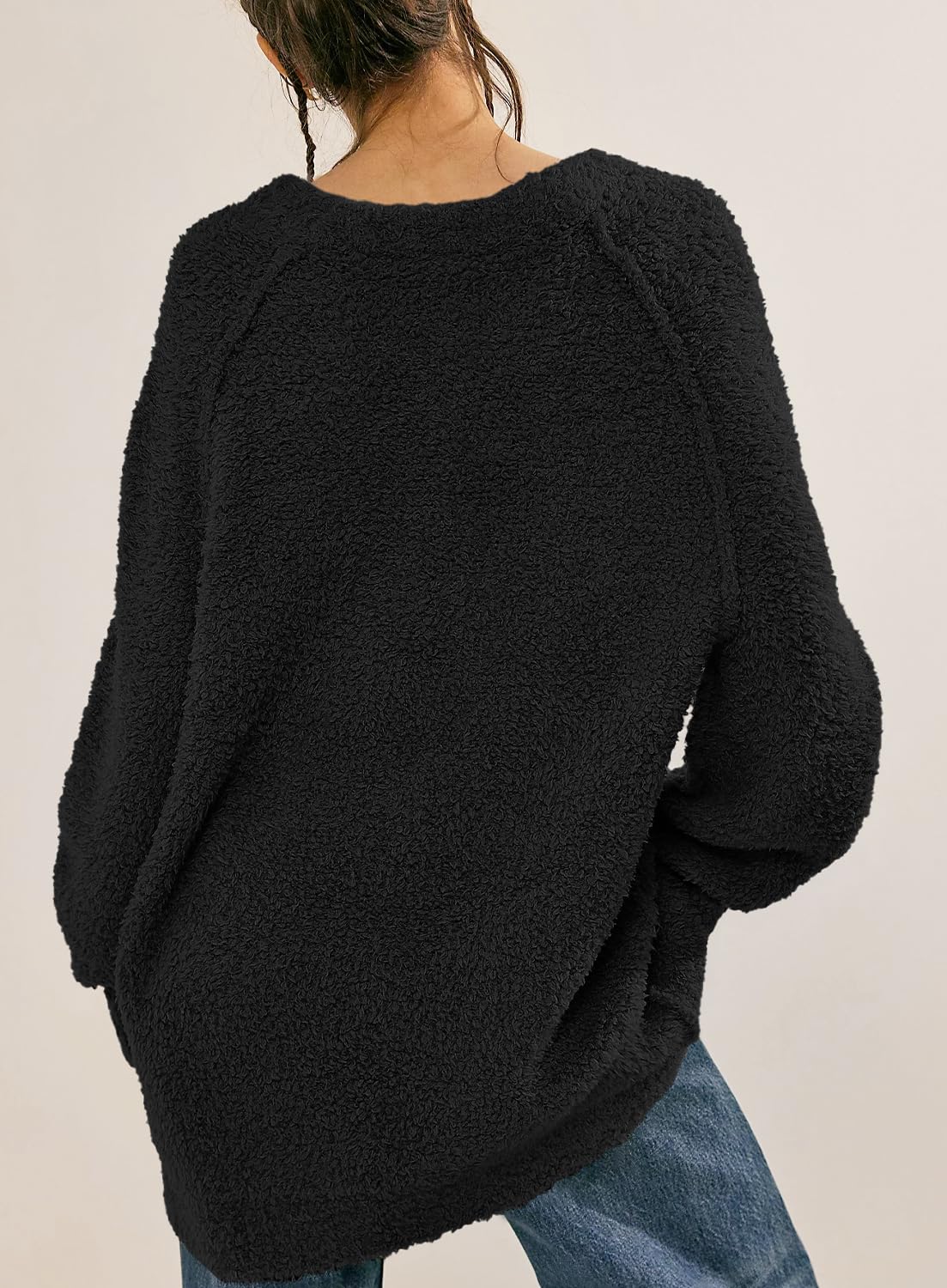 Beaully Women's Oversized Long Sleeve Crewneck Fuzzy Knit Warm Sweaters 2025 Fall Pullover Sweater Tops