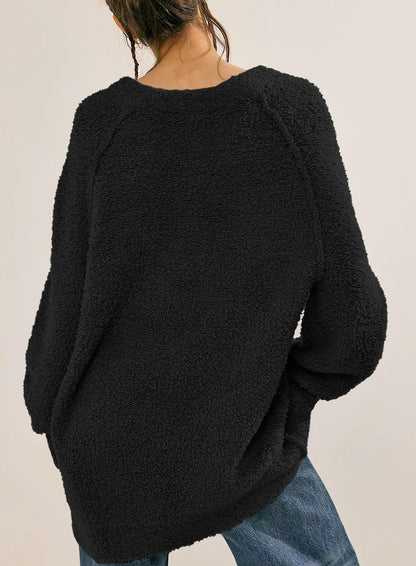 Beaully Women's Oversized Long Sleeve Crewneck Fuzzy Knit Warm Sweaters 2025 Fall Pullover Sweater Tops