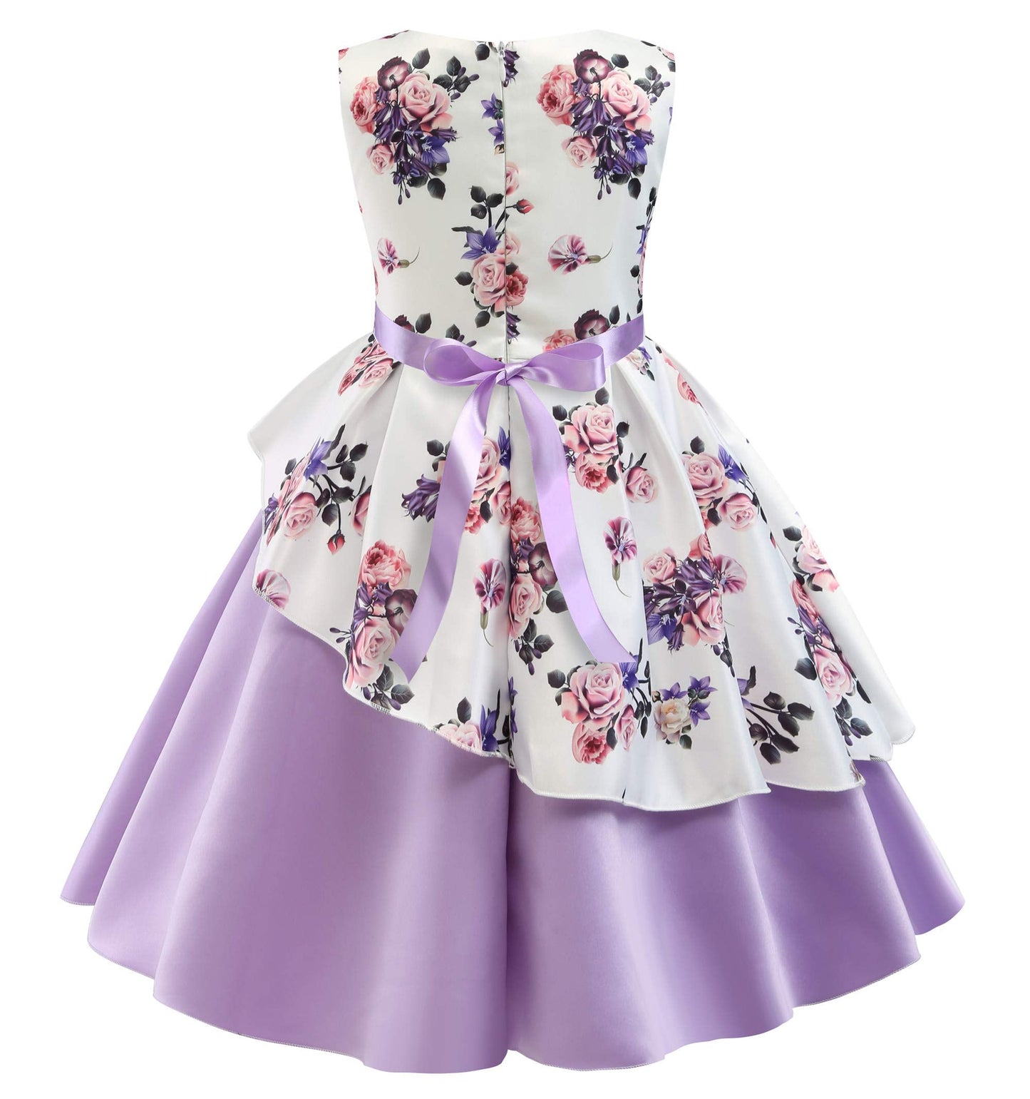 Princess Girls Floral Printting Frocks Formal Birthday Party Dresses 2018 Christmas Day Size 8T(Purple01,150)