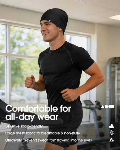 THINDUST 2Pcs Summer Mesh Breathable Skull Beanie - Soft Stretchy Slouchy Beanie Hat Men Women for Running Cycling Gym