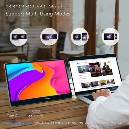 INNOCN 15.6" Portable Monitor OLED Touch Second Screen for Photo Editing with 4K, 100% DCI-P3, 100000:1, 10Bits, USB C External Monitor for Laptop,PC, Phone,Consoles, Brown, PU15 Pre C6