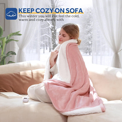 Sealy Electric Blanket Throw Size 50"*60",Super Cozy Flannel to Sherpa Reversible Heated Blanket Throw with 6 Heating Levels & 2-10 Hours Auto Off Overheating Protection Machine Washable,Beige