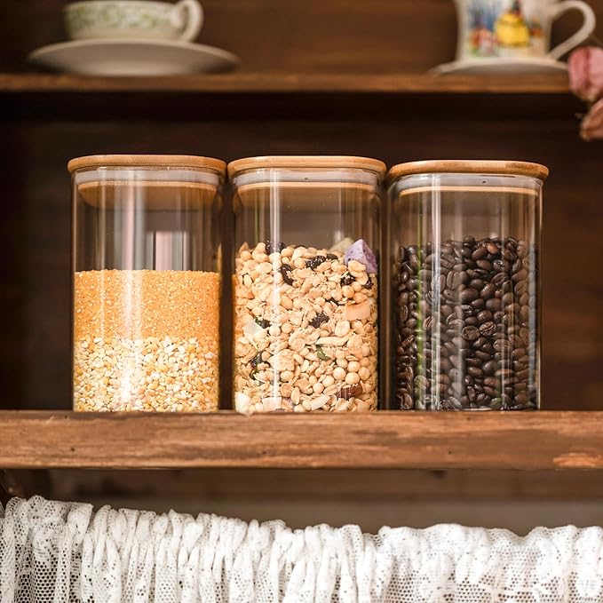 Glass Food Storage Jars 37 oz Set of 6, Glass Storage Containers Clear Glass