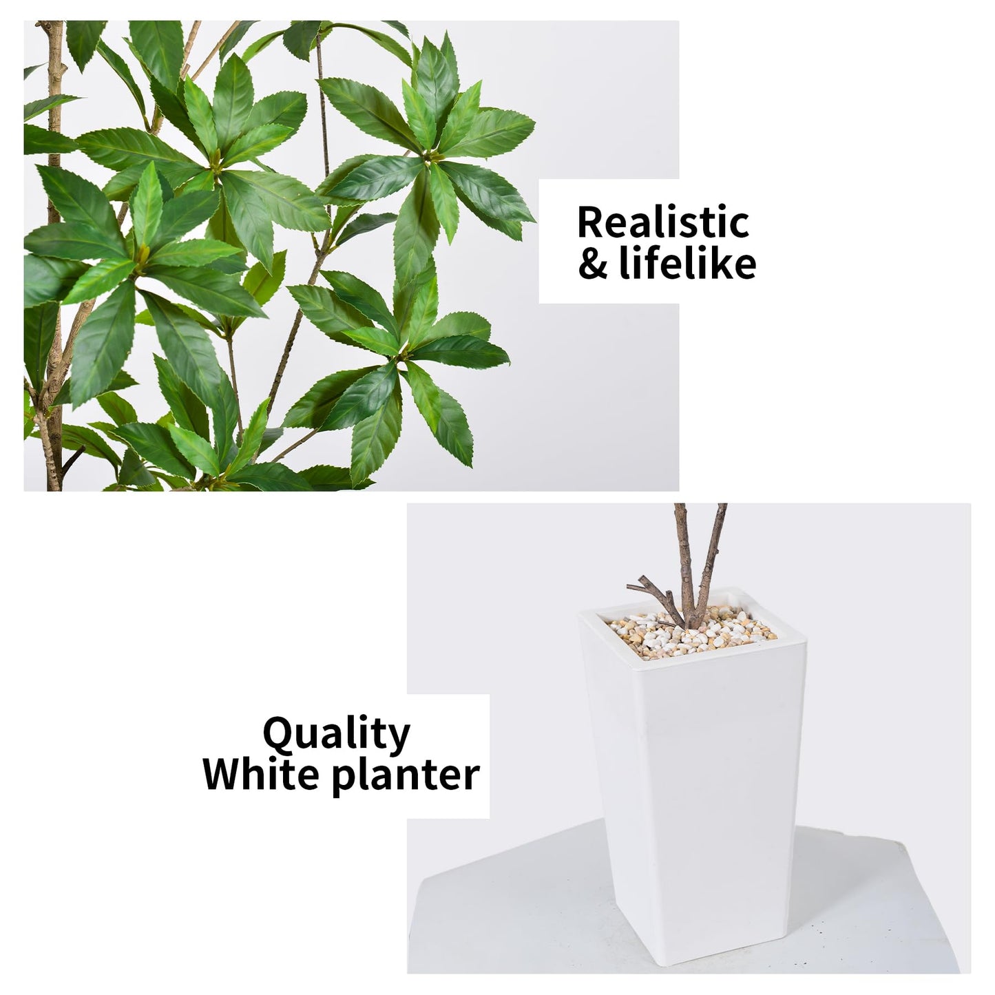 HAIHONG Artificial Brave Ficus Tree 5FT-Faux Tree with White Tall Planter-Fake Potted Tree with Silk Leaves-Tall Artificial Plants for Home Office Living Room Hallway Decor Indoor