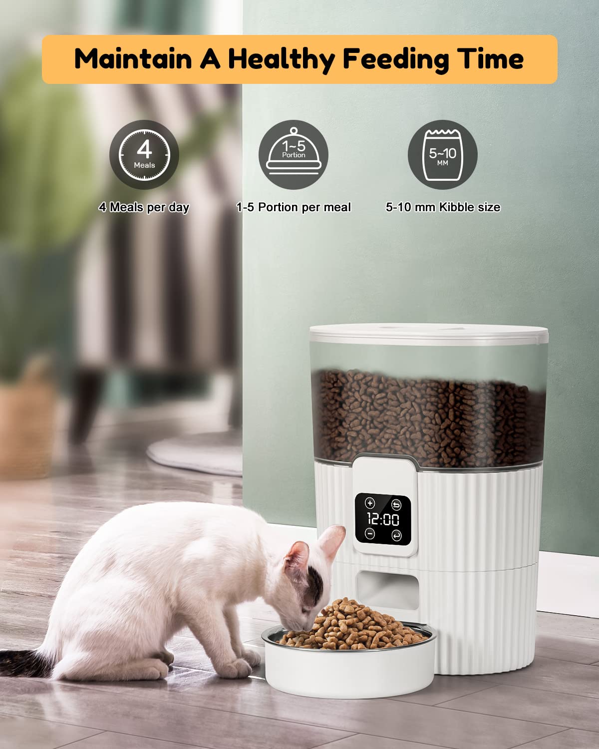 HOOFUN Automatic Cat Feeder, 3.5L Cat Food Dispenser Auto with Programmable Timer Control 1-6 Meals per Day, Dual Power Supply Pet Feeder for Cats Dogs with Safety Lock Lid & Stainless Steel Bowl