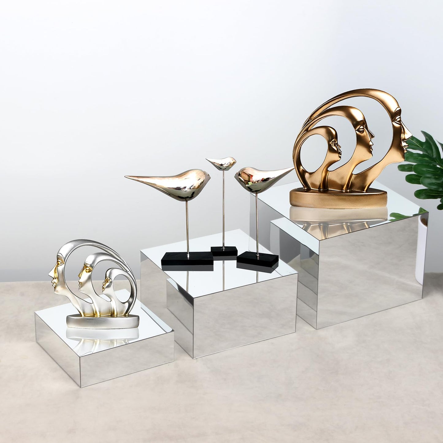 DIICCYO Glossy Silver Acrylic Boxes Dessert Collection Jewelry Perfume Display Stand Shelf, Hollow Bottom Cube Organizer Countertop Nesting Risers for Hangbag Shoe Home Boutique Retail Store, 3Pcs