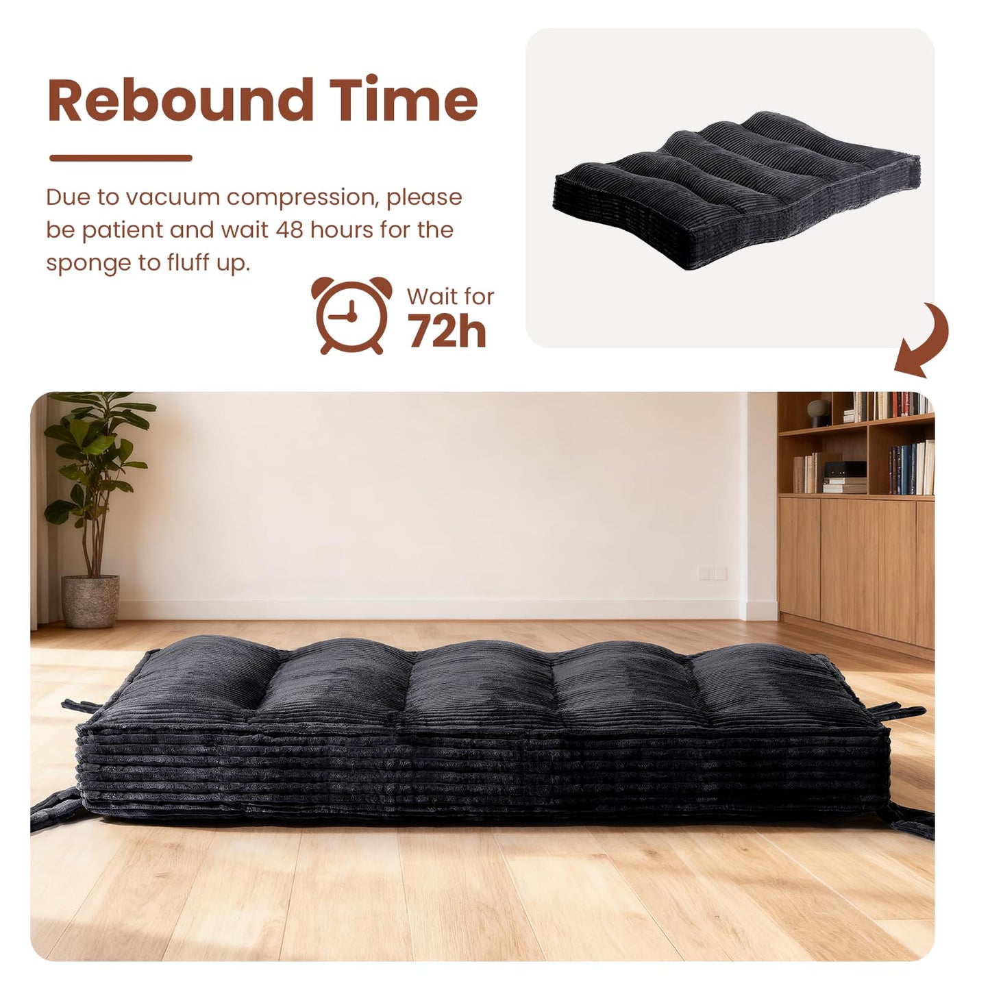 feliz home 10" Futon Mattress Full Size,Futons Sofa Couch Bed with Straps, Thick Corduroy Floor Mattress for Adults, Roll Up Folding Mattress Shredded Foam Filling, Medium Firm(Frame Not Included)