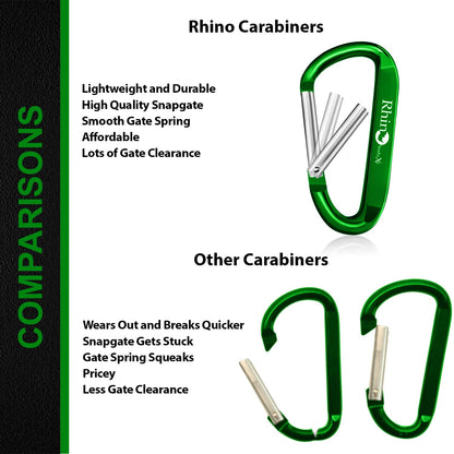 Rhino Produxs 8PCS of Lightweight Duty Snap Carabiner Clips, D Ring Shape Carabiner with 8PCS Keyring - Excellent for Outdoor, Camping, Hiking, Keychains, Water Bottle, Keychain Hook