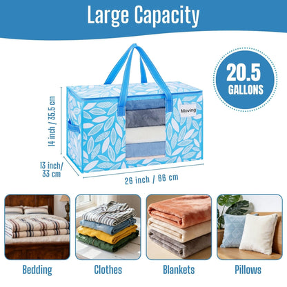 VENO 4 Pack Heavy Duty Moving Bags, Clothes and Comforter Storage Bags with Clear Window, College Dorm Essentials Packing Supplies, Foldable Boxes Alternative (Spring Breeze, 4 Pack)