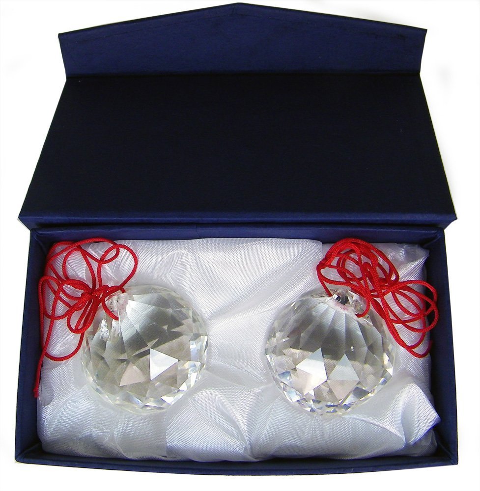 Amlong Crystal 40mm Clear Suncatcher Crystal Ball Prisms Feng Shui with Gift Box, Set of 2