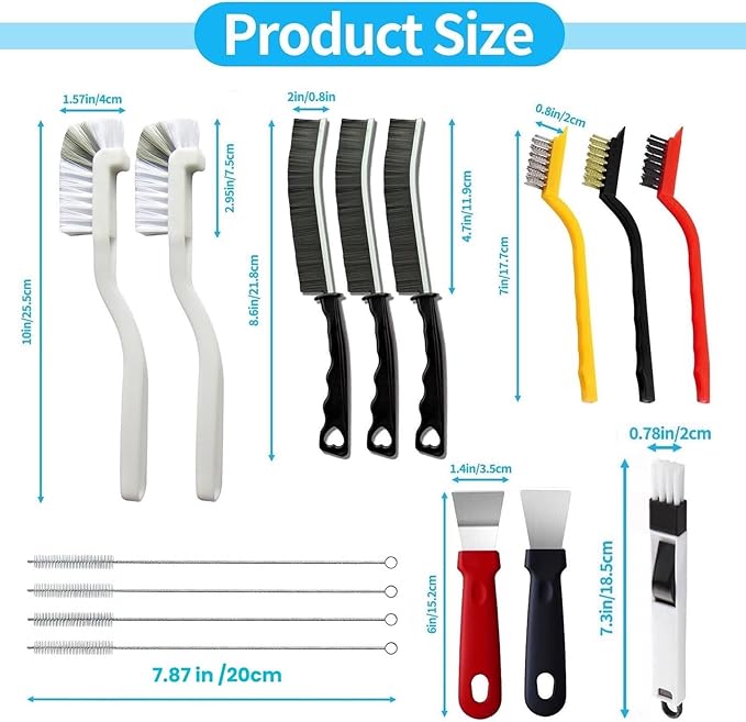 15Pcs Crevice Cleaning Brush Set, Hard Bristle Scrub Brushes Tools