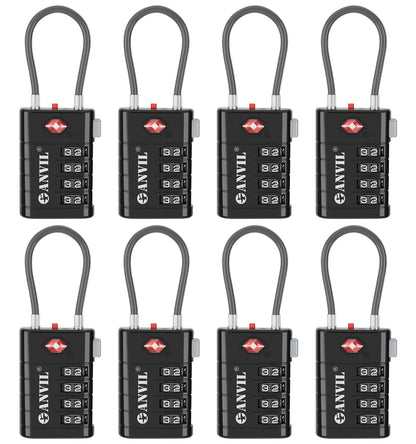 ANVIL TSA Approved Luggage Locks with Search Alert Indicator, 4-Digit Combination Suitcase Lock, Advanced TSA008 Core Heavy Duty Anti-Theft Travel Lock for Double Zippers, Backpacks (8, Black)