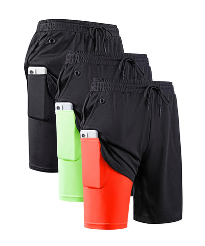 JWJ Mens 2 in 1 Running Shorts Quick Dry Gym Athletic Workout Clothes with Side Pockets