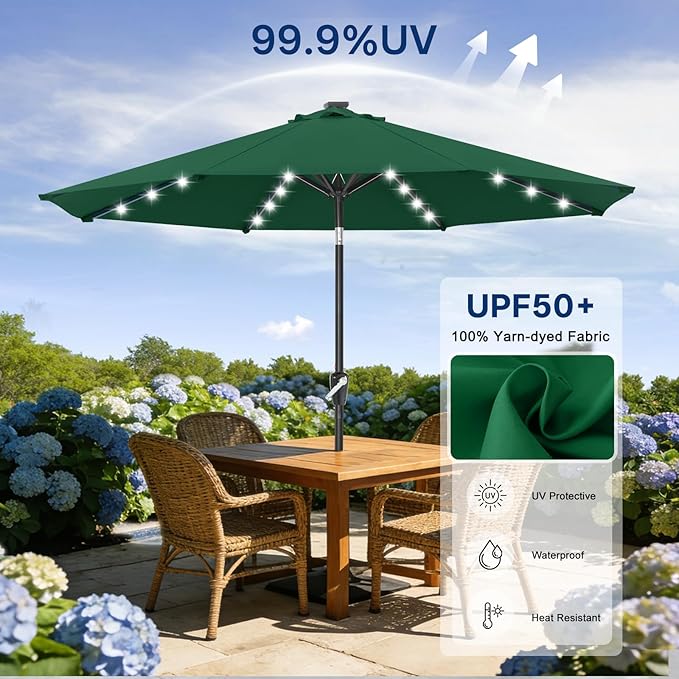 ABCCANOPY 10FT Durable Solar Led Patio Umbrellas with 32LED Lights (Green)