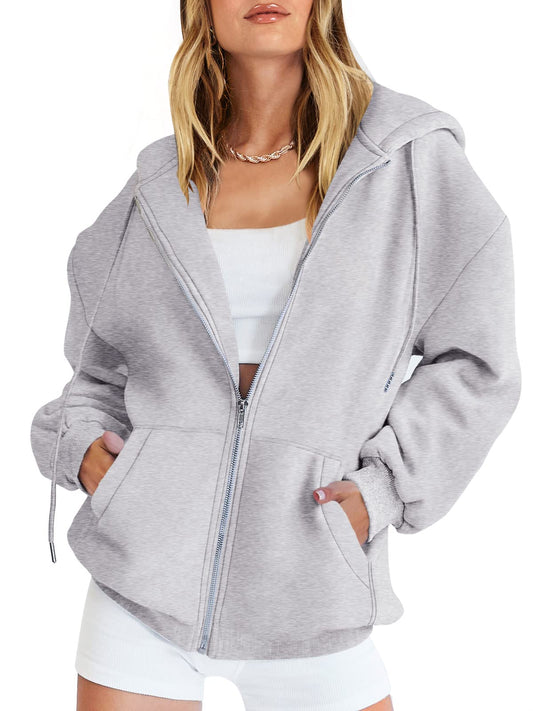 ANRABESS Womens Zip Up Hoodies Long Sleeve Oversized Sweatshirts Fleece Y2K Jacket Pockets 2025 Fall Outfits Fashion Clothes Light Grey Large