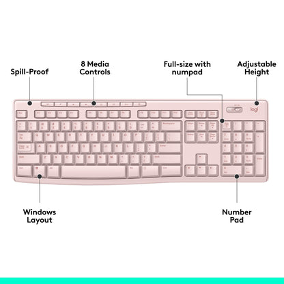 Logitech MK270 Wireless Keyboard and Mouse Combo for Windows, 2.4 GHz, 8 Multimedia Keys, PC, Laptop, Wireless Keyboard Compact Mouse Combo - Black