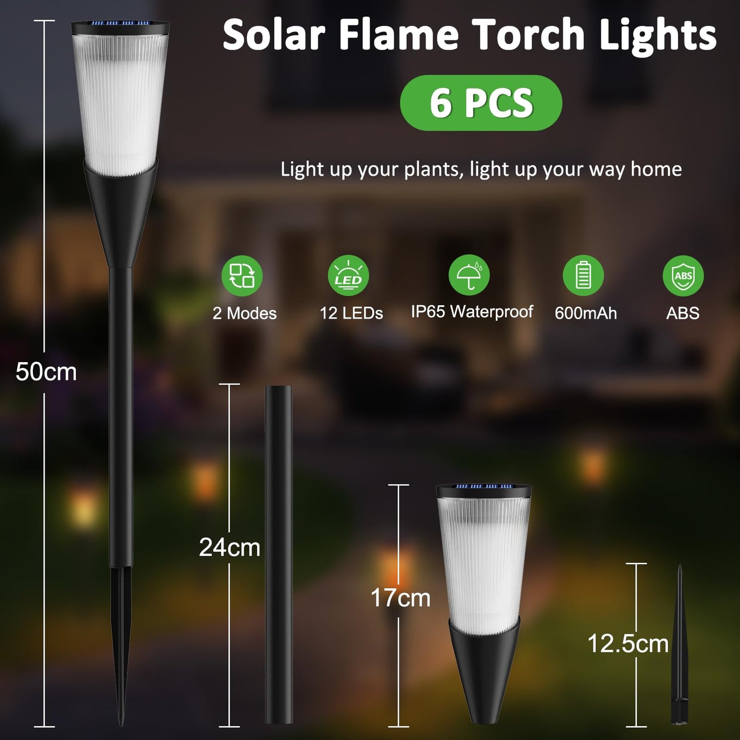 FIFIying Solar Lights Outdoor Garden, 6 Pack Solar Torch Light with Flickering Flame 600mAh Pathway Light Outside IP65 Waterproof Outdoor Decor for Patio Pathways Lawn Yard Decoration