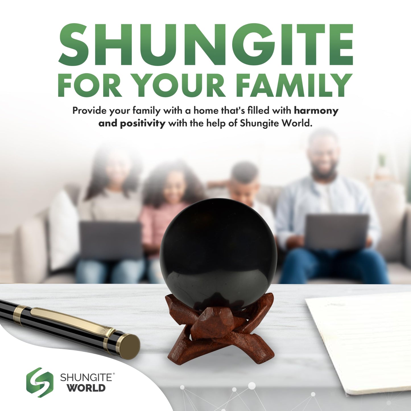 Shungite World Authentic Shungite Stone Sphere Polished 60 mm / 2.36 with Stand, Natural Real Feng Shui Meditation Healing Crystal Decorative Ball Home Protection Grounding Black Orb Décor