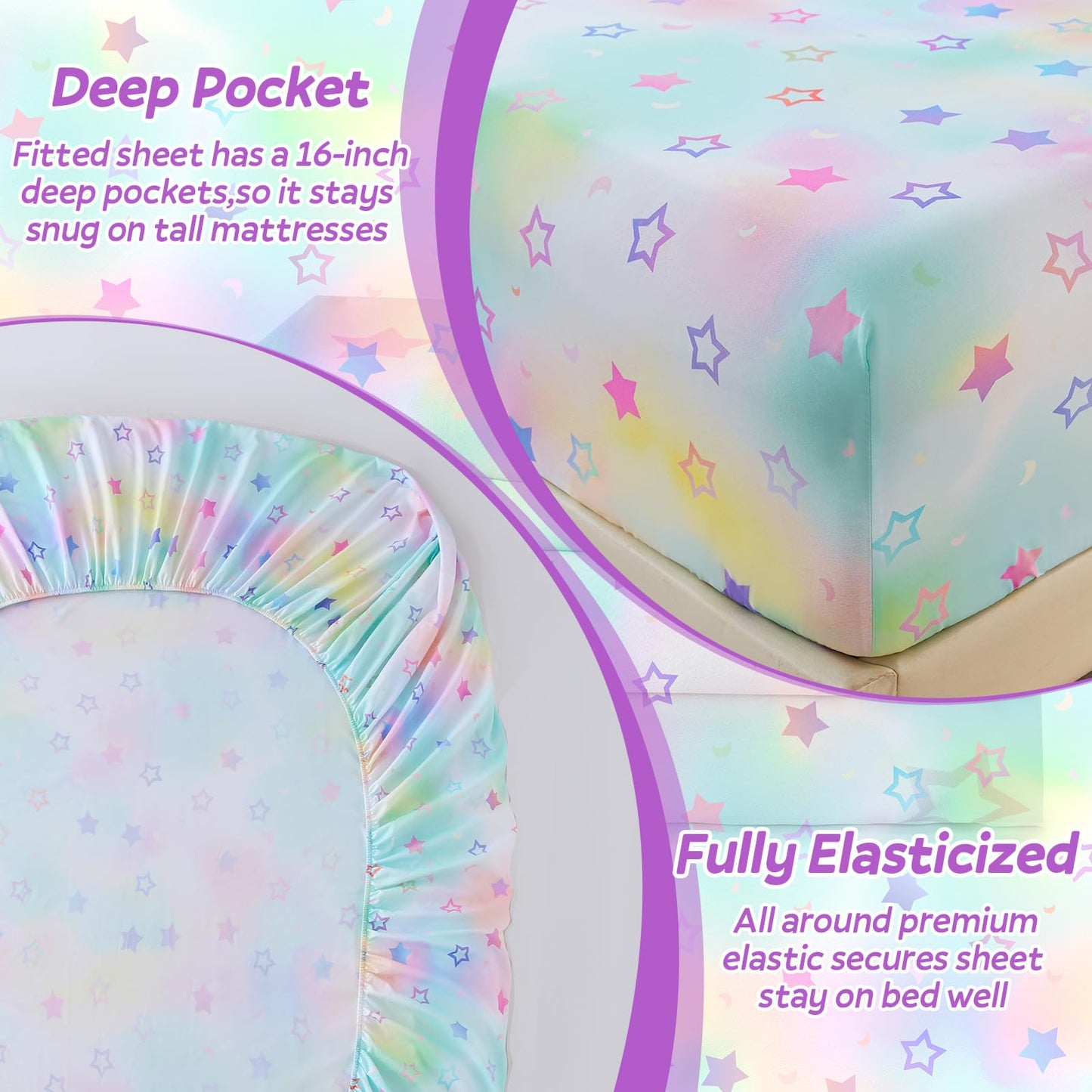ChicView Twin Sheet Set Kids,3 Pieces Breathable Soft Microfiber Bedsheets for Child Boys Girls, Anti Pilling Deep Pockets Easy Care Bed Sheets, Stars