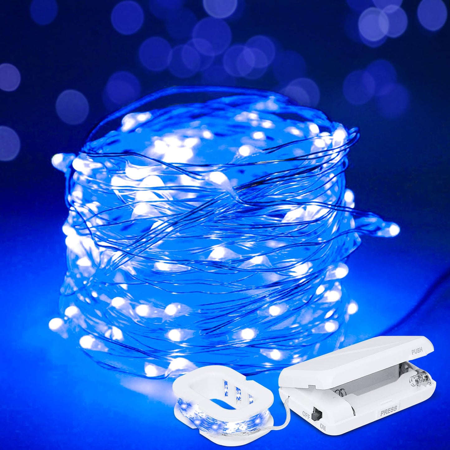 Aogist 2-Pack16FT Fairy Lights with Spool,Ultra-Bright 50 LEDs Battery Operated Copper Wire String Light for Bedroom Christmas Wedding Centerpiece Parties Decoration,Blue