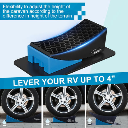 LEIDGG 2Packs RV Leveling Blocks System Kit Camper Leveling Blocks for RVS Trailer with Carrying Bag, Anti-Slip Mats, T Bubble Level Up to 35000 LBS Blue