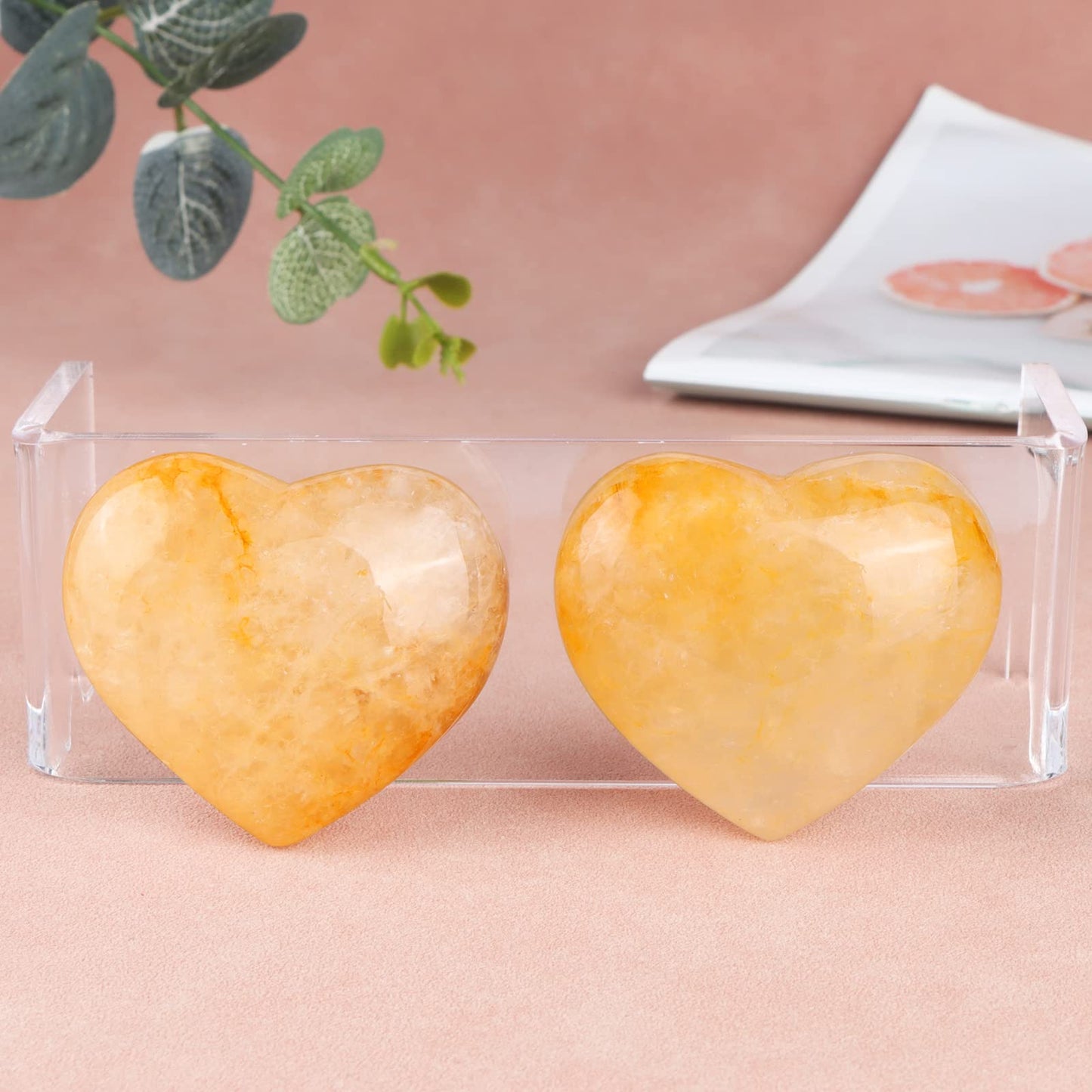 SMQ 60mm Citrine Crystal Heart Shaped Rock Worry Stone Hand Carved Polished Gemstone Pocket Palm Healing Crystal Chakra Love Stones for Balancing Reiki Healing Meditation
