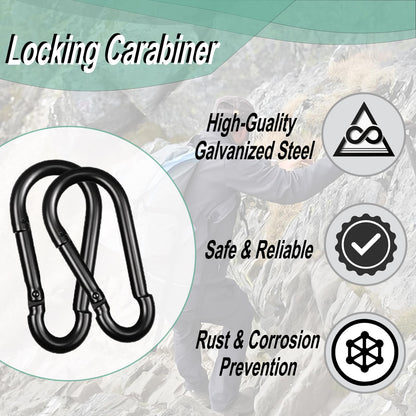 120PCS M4 Black Heavy Duty Carabiner Clips, 1.57IN Galvanized Steel Spring Snap Hook Carabiner, 110LBS Holding Capacity Spring Clips for Hammock Swing Outdoor Travel