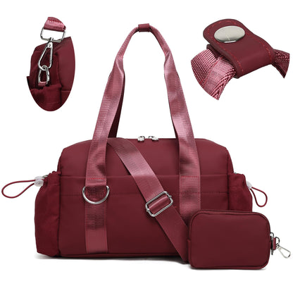 ERTUNA Everyday Mini Gym Bag for Women 2.0, Small Tote with Zipper Compartment Waterproof Travel Duffle Cute Handbag Workout Carry On with Removeable Shoulder Strap & Coin Wallet Easy to Clean-Wine
