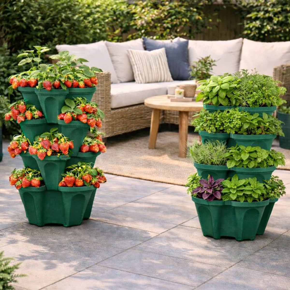 Strawberry Planter Tower, 4 Tier Stackable Vertical Planter, 16 Plant Sites, Space Saving Garden Planter, Indoor Outdoor, Made in USA (Deep Forest, Small)