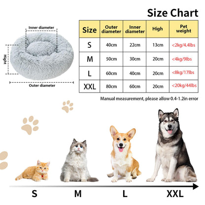 TOHDNC Cat Dog Bed Round 50 cm, Calming Fluffy Plush Cat Bed Anti Anxiety Cozy Donut Pet Bed Cuddler with Non-Slip Bottom Small Medium Dogs and Cats