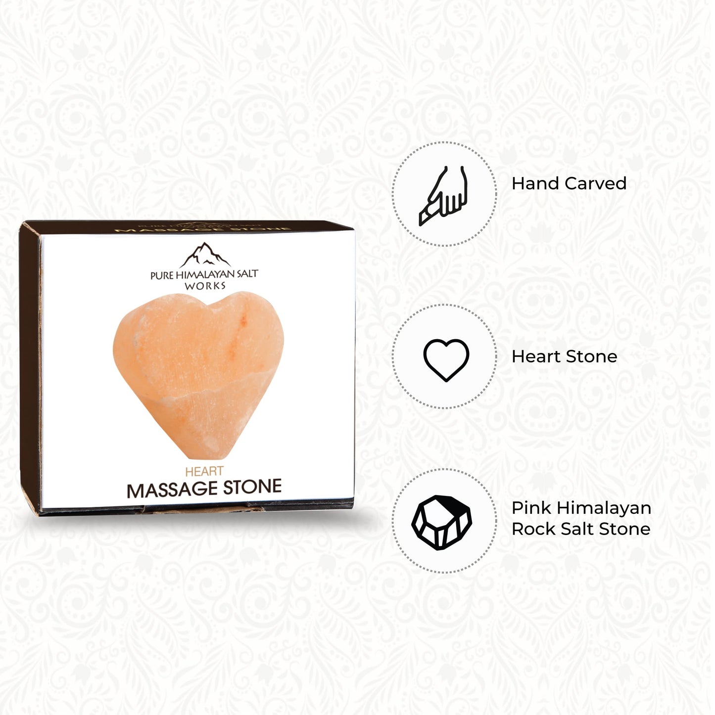 Pure Himalayan Salt Works Heart Massage Stone, Pink Crystal Hand-Carved Stone for Massage Therapy, Deodorant and Salt and Sugar Scrubs, 2.75” W x 3” H x 1.5” D (Pack of 6)