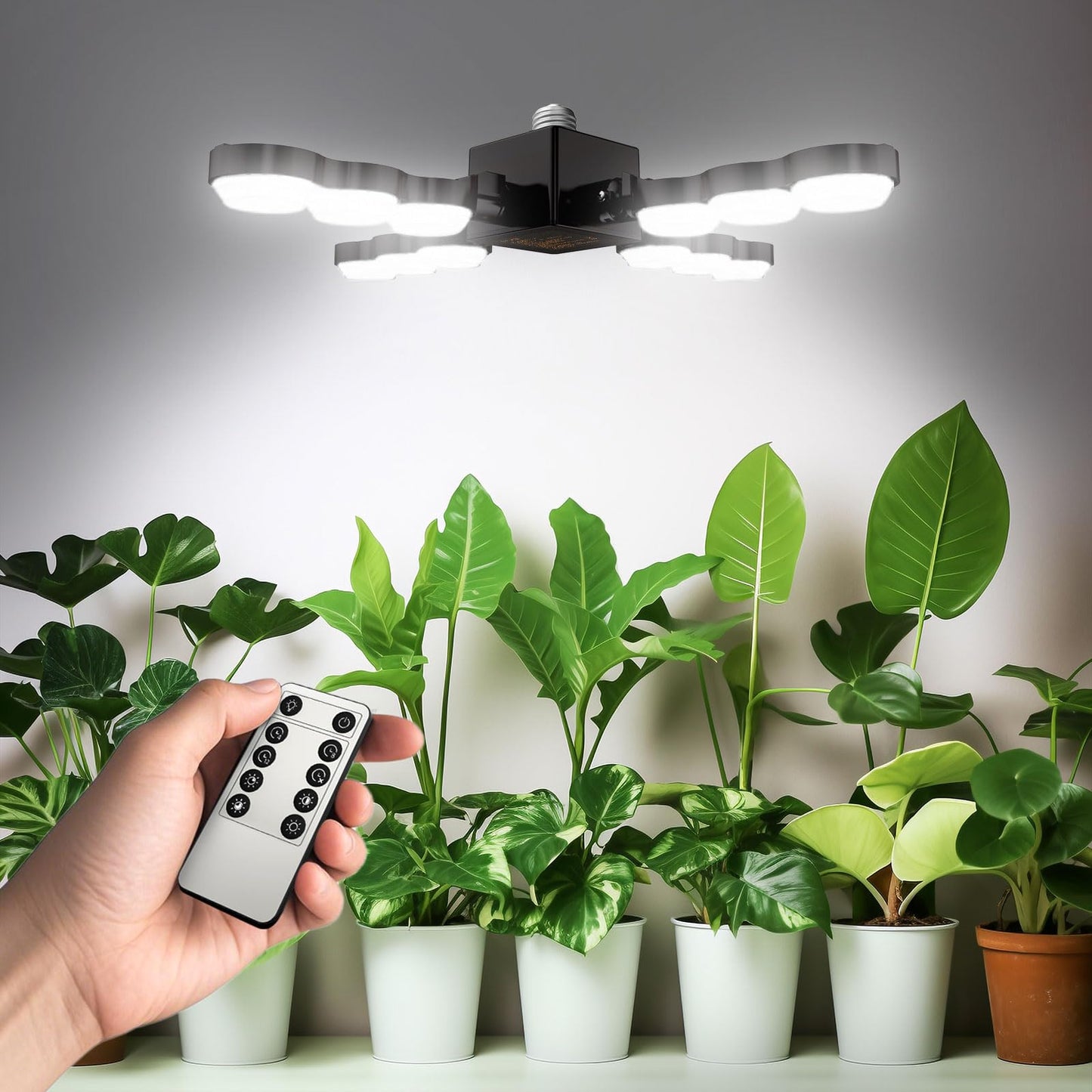SANSI Grow Light for Indoor Plants, 80W 8000 Lumen High PPFD Full Spectrum Plant Light with Remote Timer, Dimmable, E26 Base, Folding Wings for Middle Large Plants Greenhouse